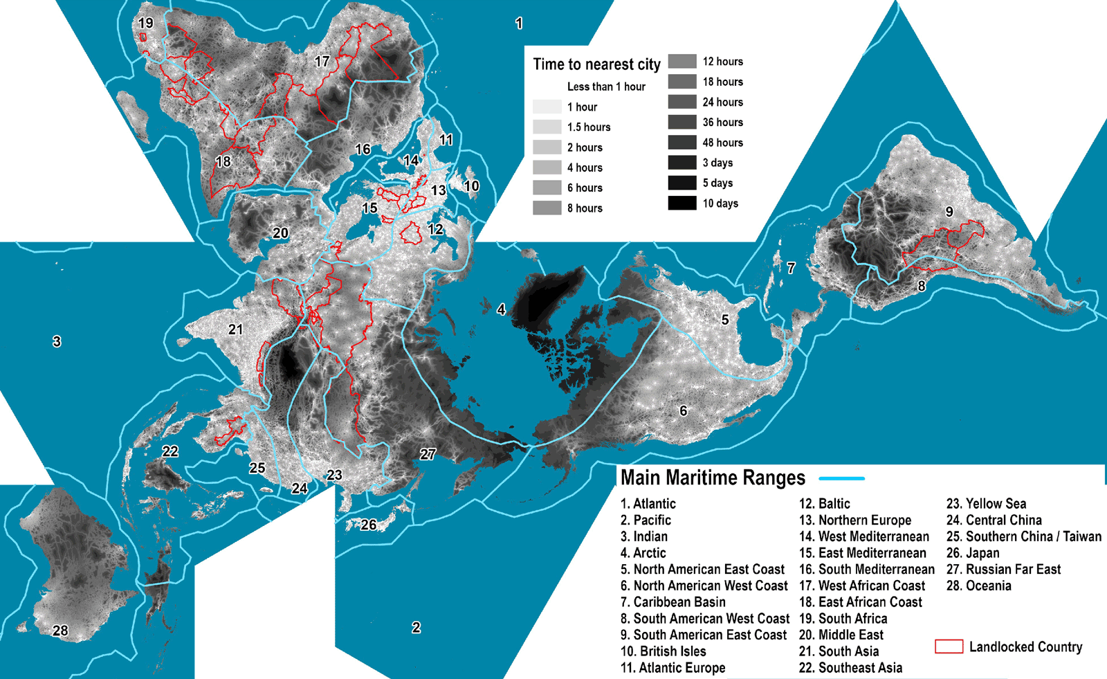 Maritime ranges and hinterland accessibility